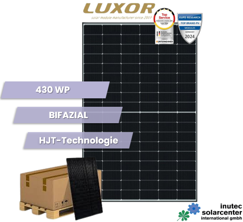 LUXOR Solar Eco Line 430 Wp I N-Typ I HJT I bifaziales Doppelglas Solarmodul M108 | schwarzer Rahmen, inutec solarcenter