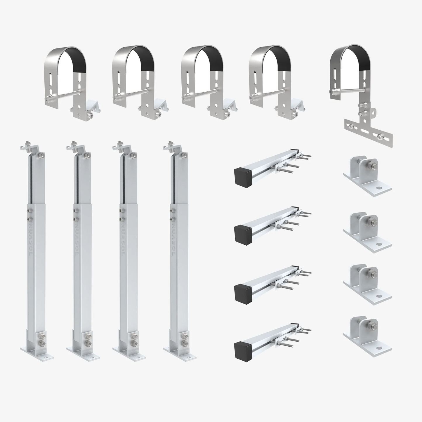 NuaSol Balkonhalterung rund für 2 Module | Neigung 0° oder 25–45° | Edelstahl & Aluminium | für Geländer bis 80 mm