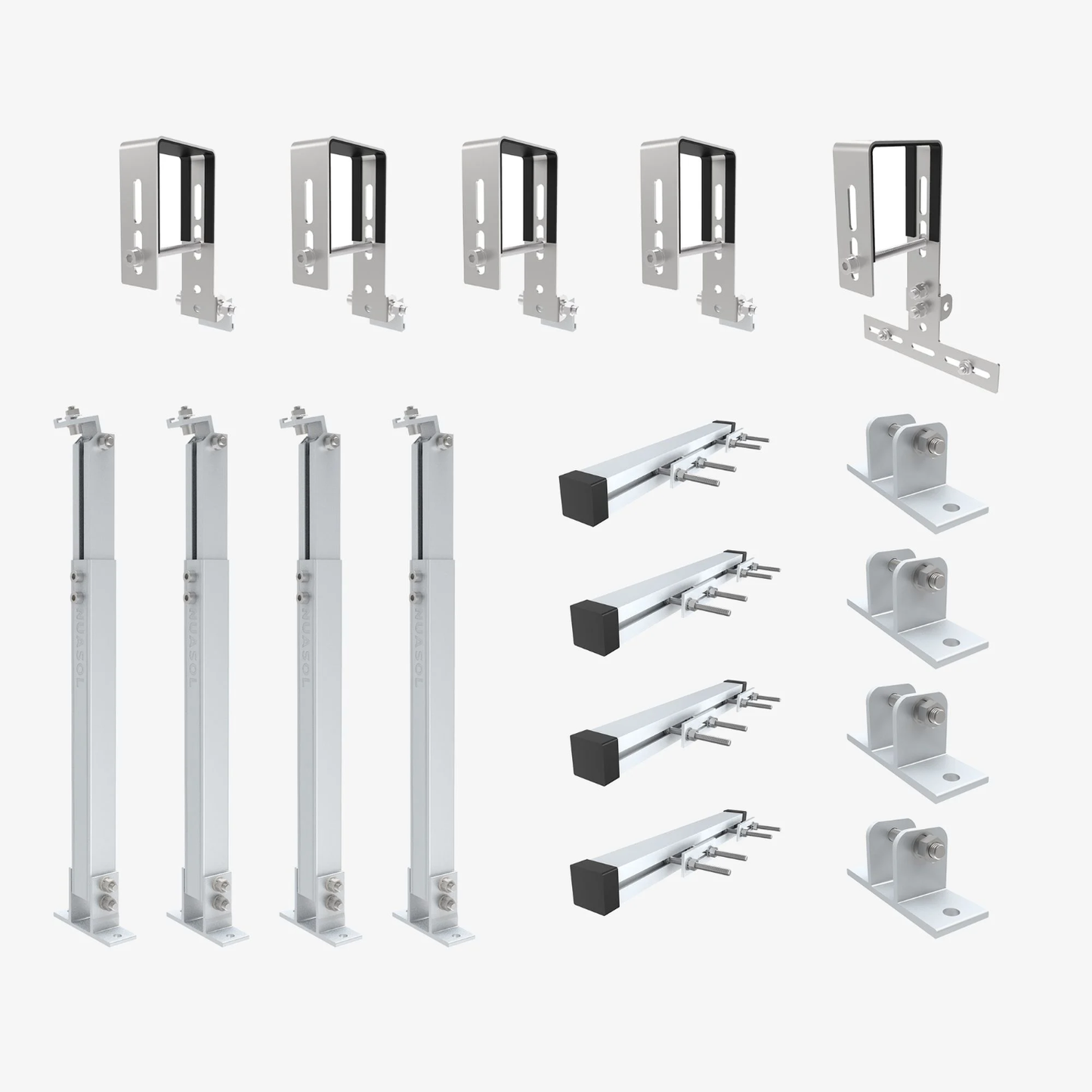 NuaSol Balkonhalterung eckig für 2 Module | Neigung 0° oder 25–45° | Edelstahl & Aluminium | für Geländer bis 80 mm