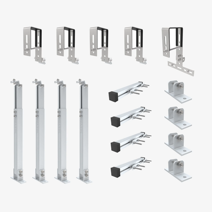 NuaSol Balkonhalterung eckig für 2 Module | Neigung 0° oder 25–45° | Edelstahl & Aluminium | für Geländer bis 80 mm