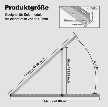 Aufständerung für 2 Module (NeMo/Zeus) | stufenlos 0°–90° neigbar | Aluminium | für Flachdach, Balkon & Garage
