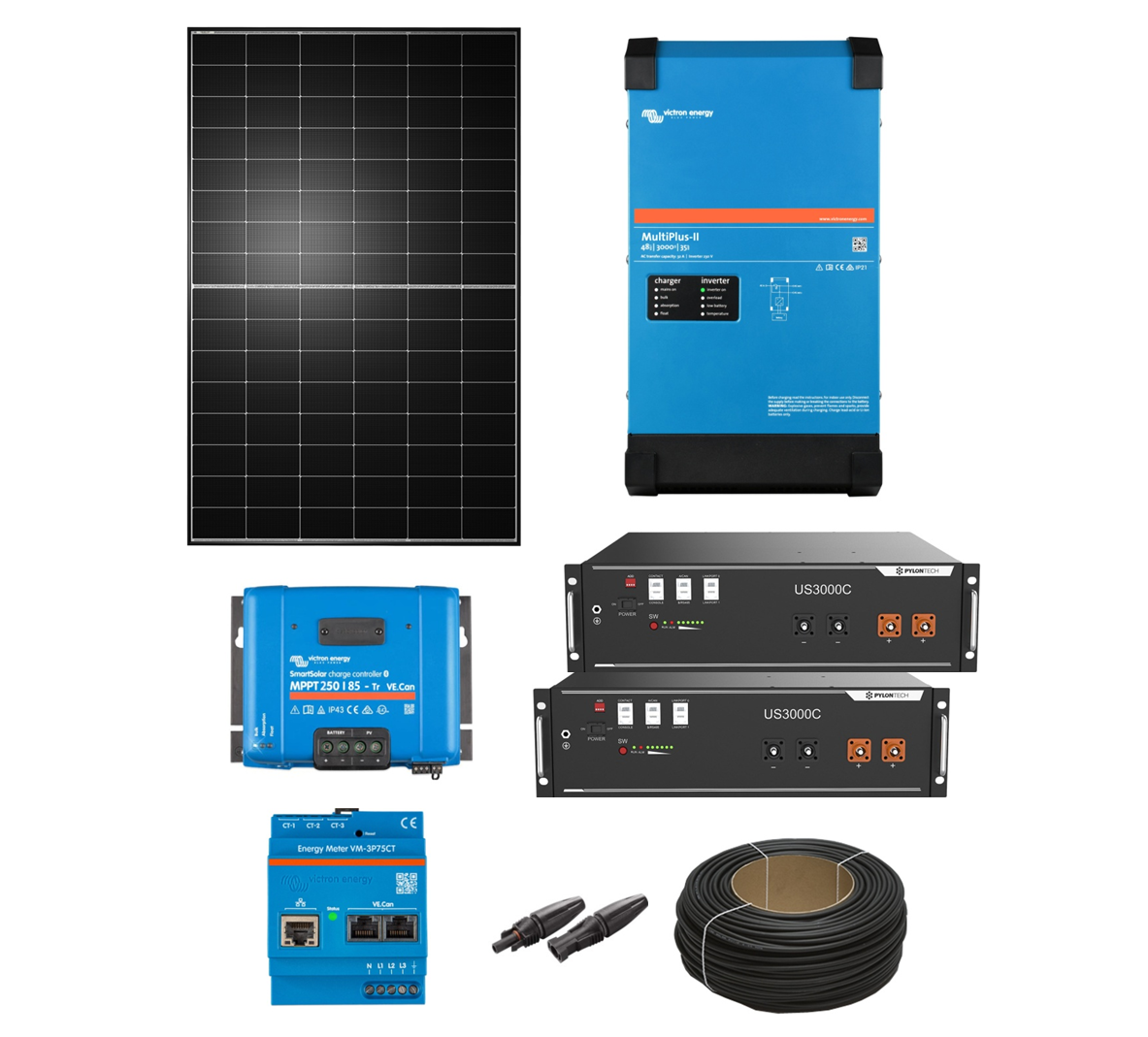 Premium PV-Anlage “Flex-Alleskönner S” | 4,5 kWp Q-Cells Module | 100 % On- & Off-Grid | flexibel & robust | 6 kWh Pylontech Speicher | Victron MP-II 3000 u.v.m.