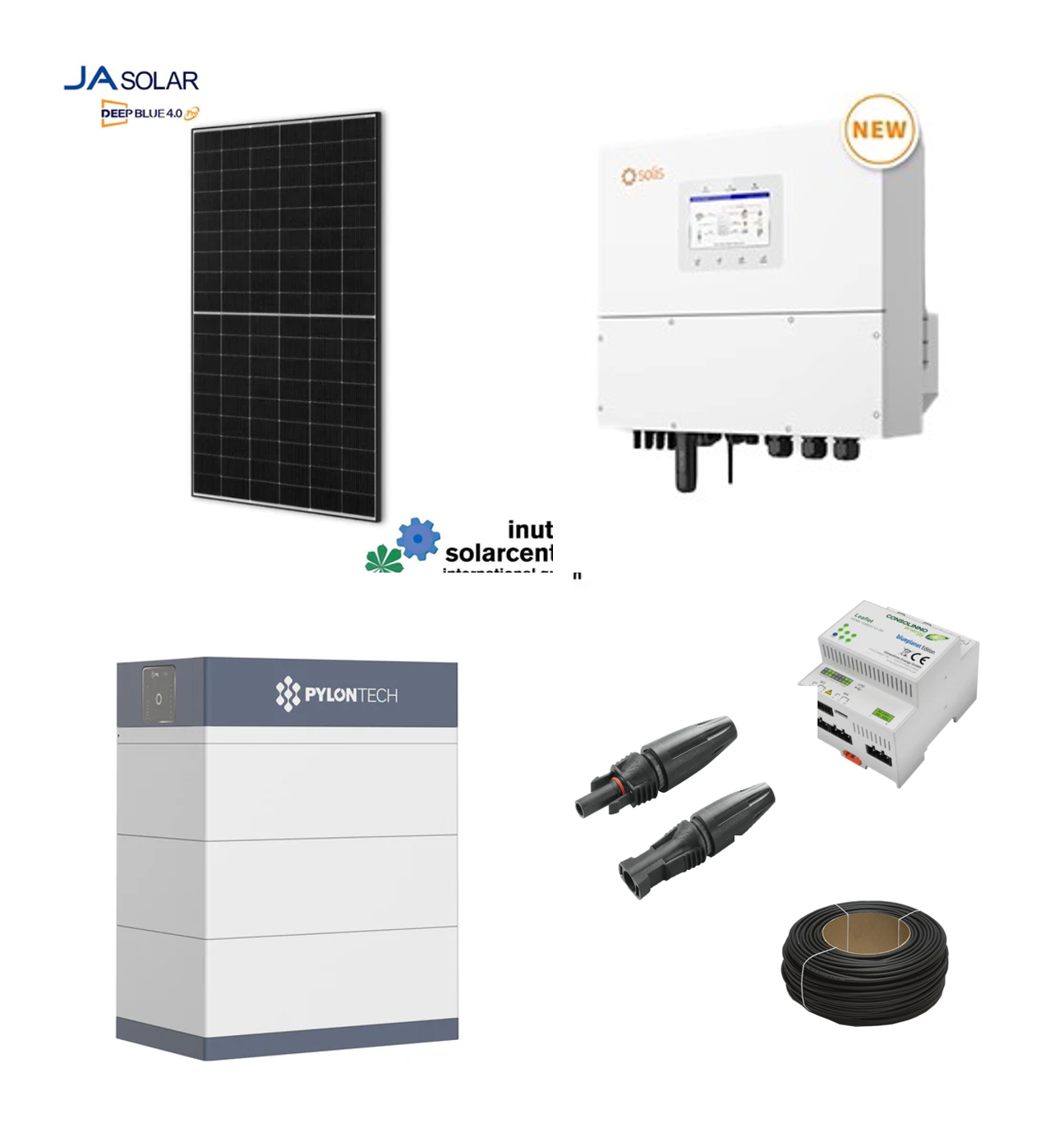Premium PV-Anlage „4-fach Tracker“ | 12,74 kWp bifazial JA Solarmodule | Solis Hybrid Wechselrichter | Pylontech PV-Speicher & Zubehör