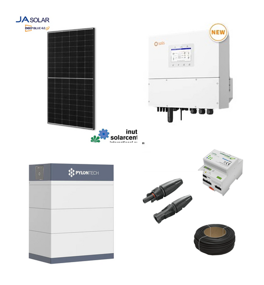 Premium PV-Anlage „4-fach Tracker“ | 12,74 kWp bifazial JA Solarmodule | Solis Hybrid Wechselrichter | Pylontech PV-Speicher & Zubehör