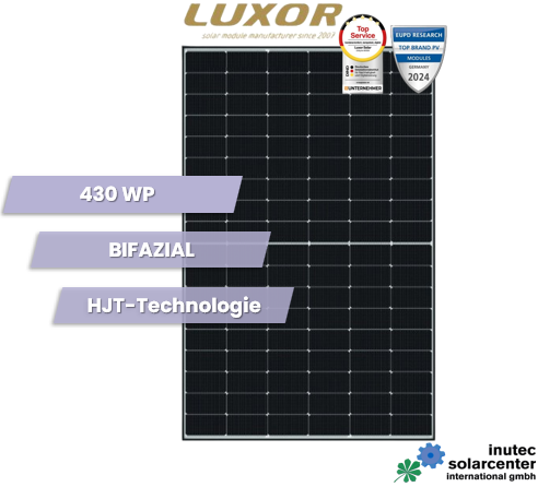 LUXOR Solar Eco Line 430 Wp I N-Typ I HJT I bifaziales Doppelglas Solarmodul M108 | schwarzer Rahmen, inutec solarcenter