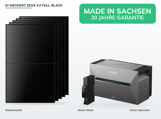 PV-Speicherset 2.425 Wp mit 5 Heckert ZEUS 3.0 Full-Black-Modulen aus Sachsen, Anker SOLIX Solarbank 3 Pro und Smart Meter Gen 2