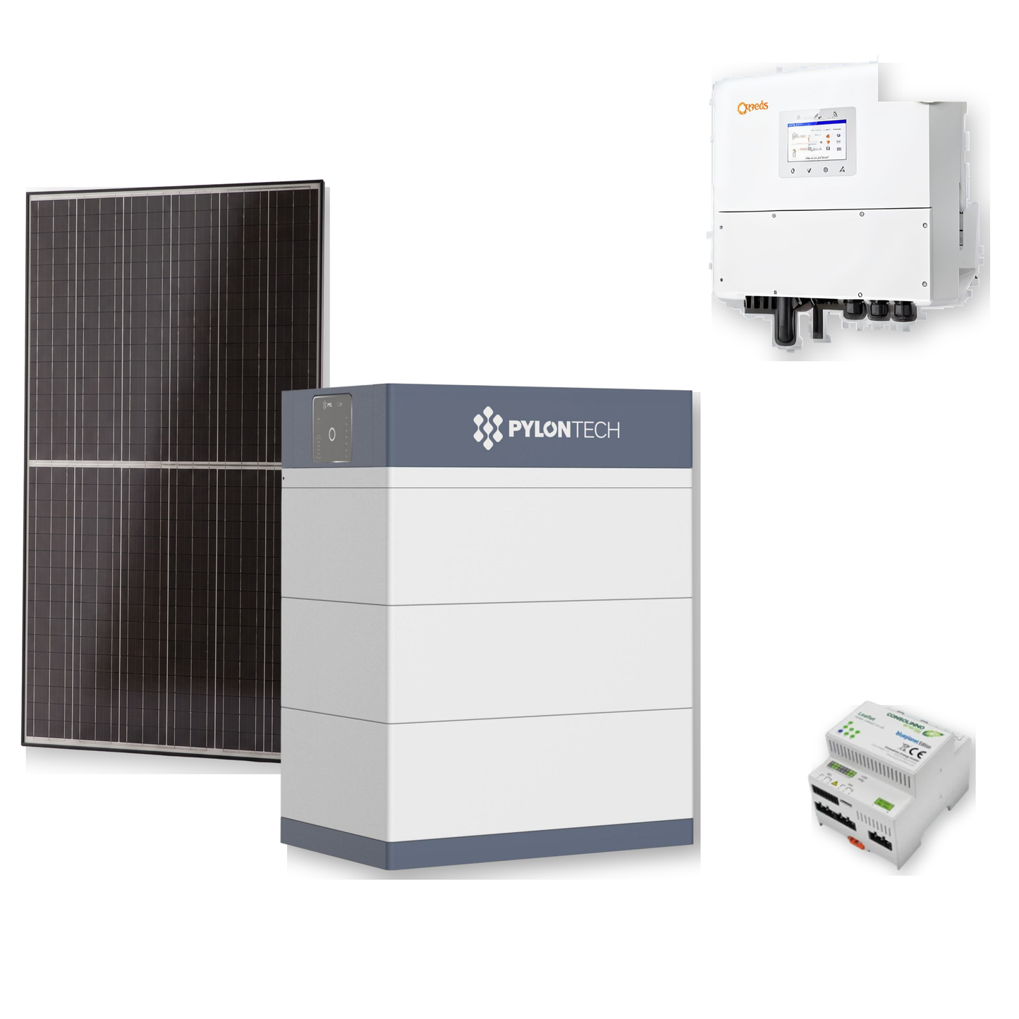 Premium PV-Anlage „4-fach Tracker“ | 13,30 kWp bifazial Jinko Solarmodule | 12 kW Solis Hybrid Wechselrichter | 15,36 kWh Pylontech FORCE-H3 Speicher & Zubehör