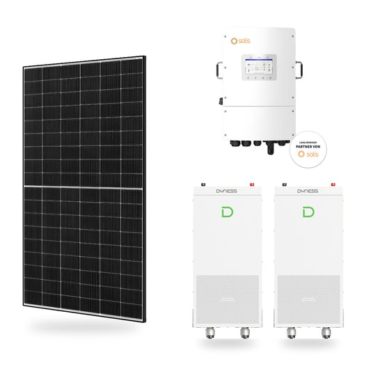 Premium PV-Anlage SpeicherPlus LowVolt – JA Solar Glas-Glas-Modul, Solis Low-Volt Hybridwechselrichter & 2 × Dyness PowerBrick Plus (32,14 kWh)