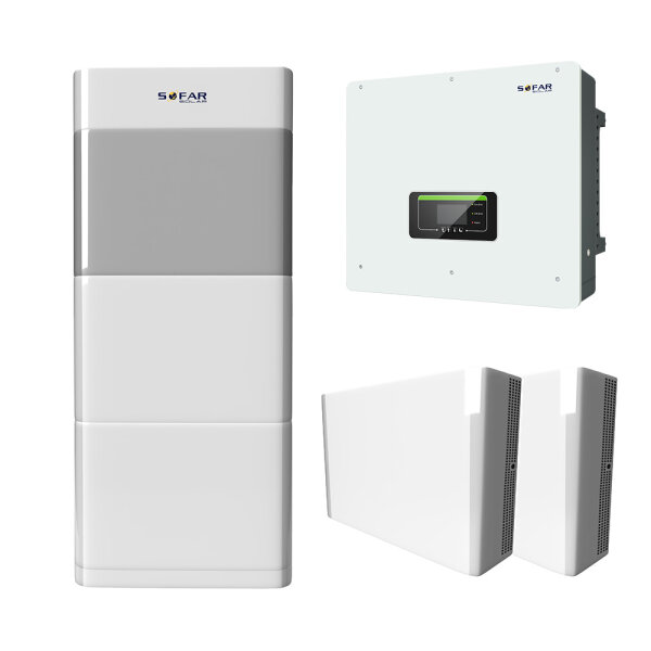 Complete system with islanding capability: Sofar HYD KTL 10 to 20 kWh + 10.24 to 20.48 kWh battery storage BTS E10-DS5